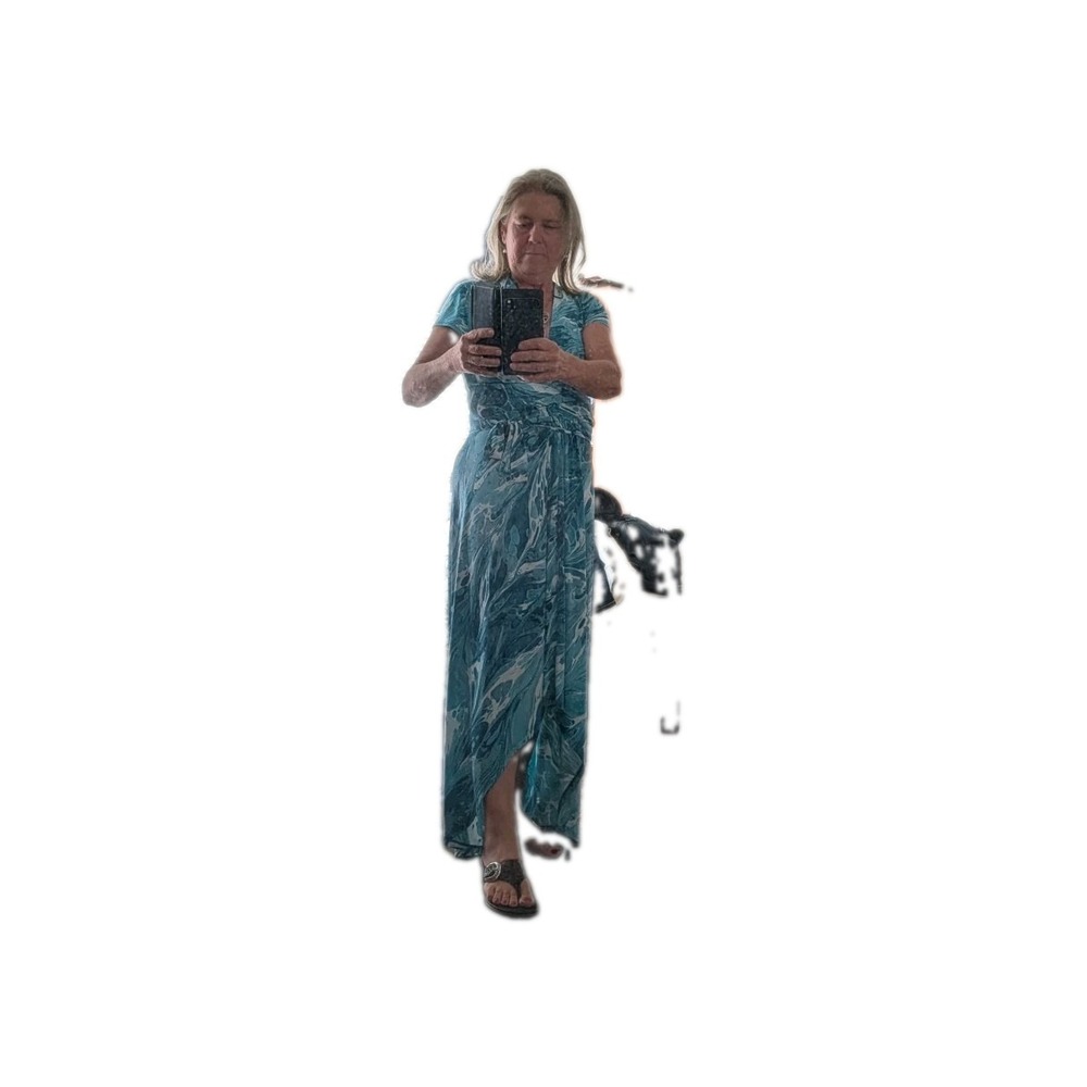 Michael Kors Women's Wrap Dress Size 6 High Low Hemline Light Blue Swirl Design